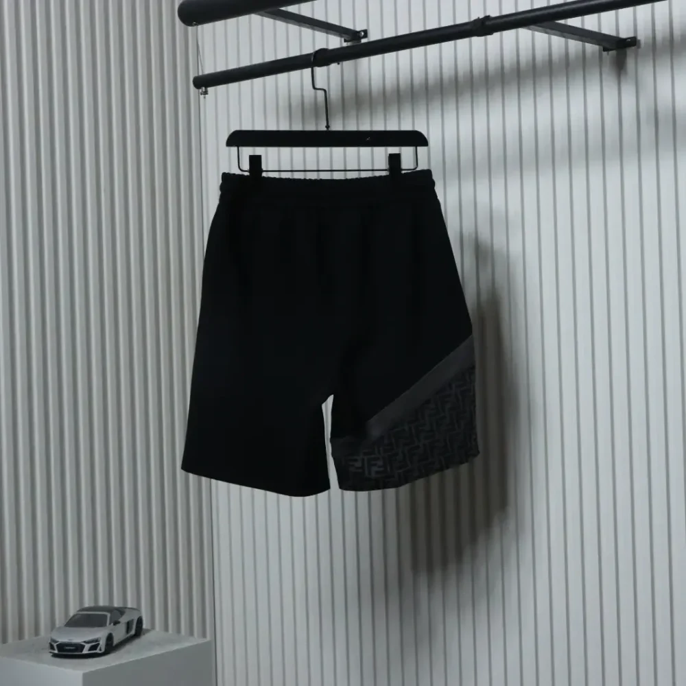 FD Woven Shorts With Laminated Zip Pocket And Double F Patchwork - Image 14