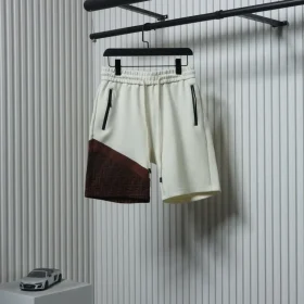 FD Woven Shorts With Laminated Zip Pocket And Double F Patchwork