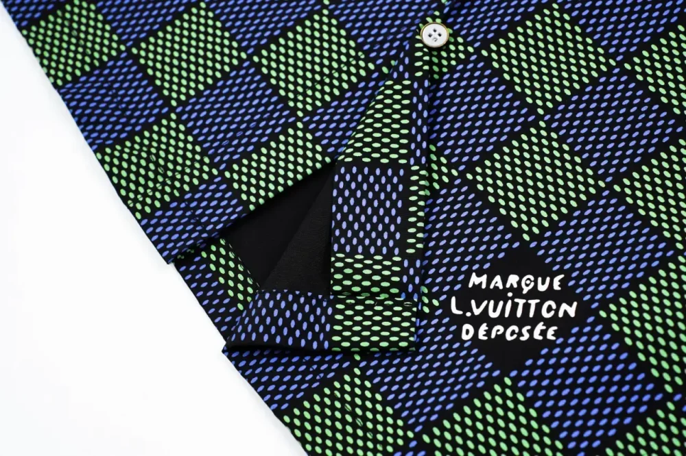 LU Blue-Violet Checkerboard Letter T-Shirt Blue Green - Image 7