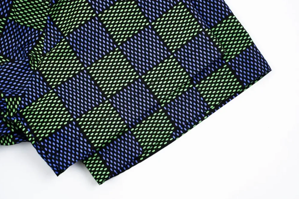 LU Blue-Violet Checkerboard Letter T-Shirt Blue Green - Image 8