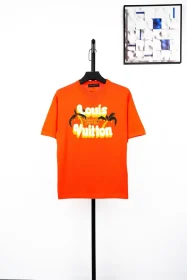 LU Coconut Tree Letter Jacquard Round Neck T-Shirt Orange