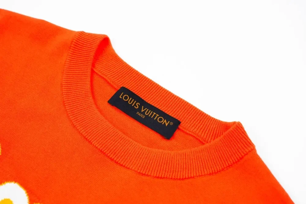 LU Coconut Tree Letter Jacquard Round Neck T-Shirt Orange - Image 4