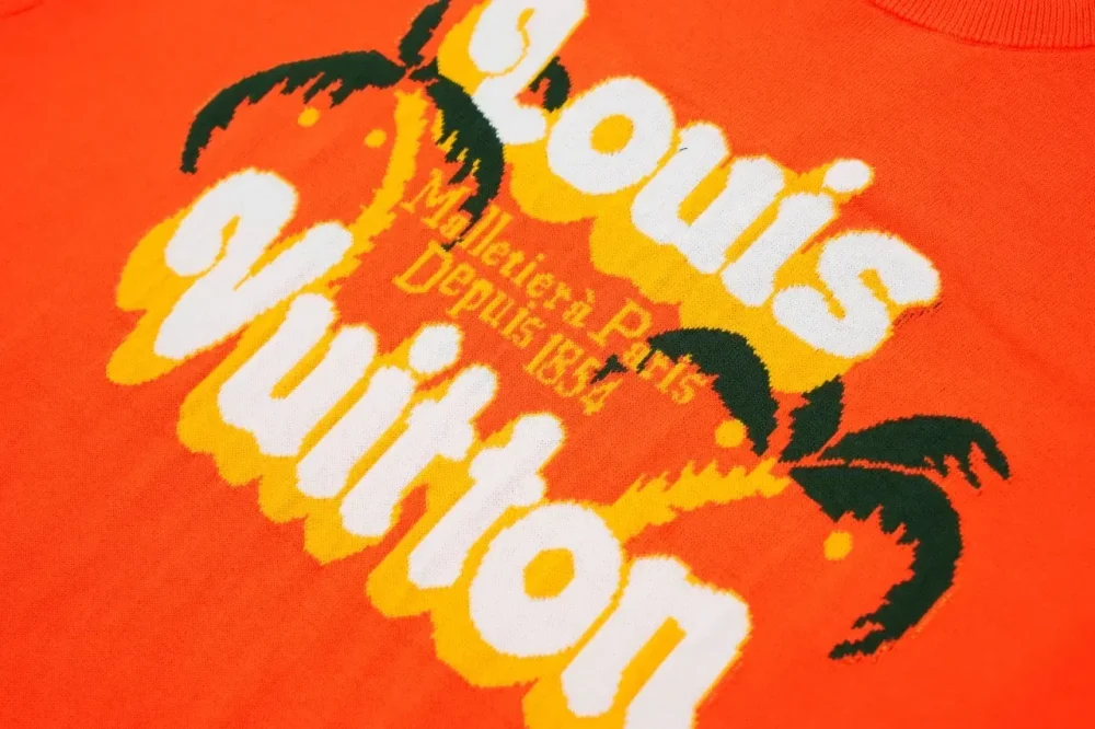 LU Coconut Tree Letter Jacquard Round Neck T-Shirt Orange - Image 5