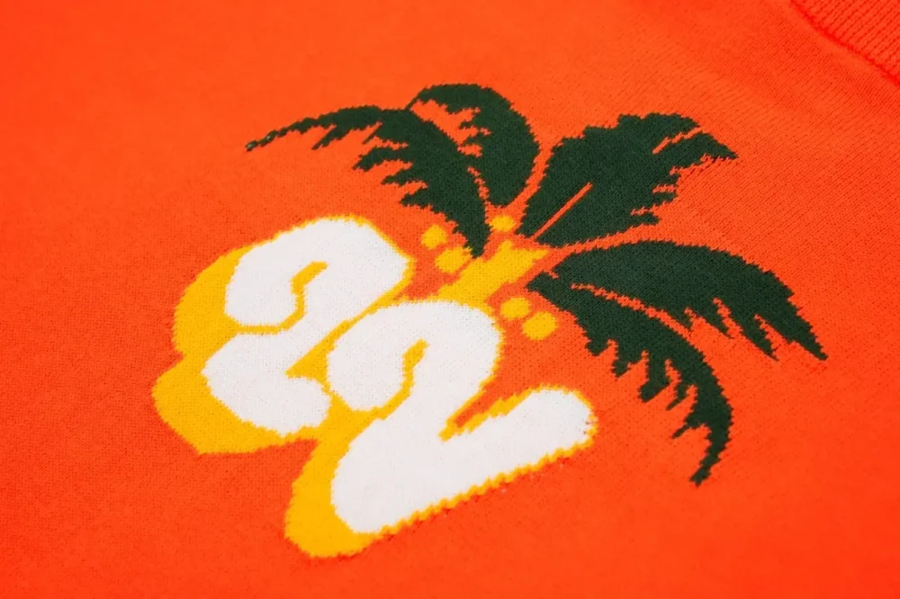 LU Coconut Tree Letter Jacquard Round Neck T-Shirt Orange - Image 8