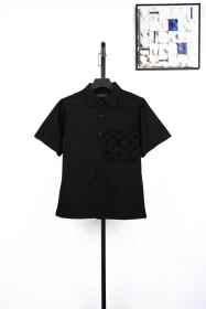 LU Large Pocket Old Flower Flocking T-Shirt Black