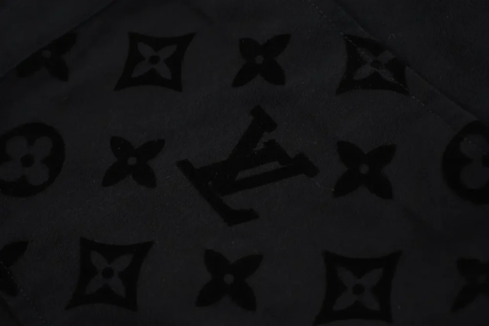 LU Large Pocket Old Flower Flocking T-Shirt Black - Image 5