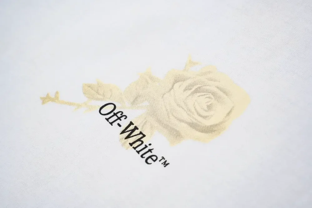 OFF WHITE Rose Flower Arrow Print T-Shirt White - Image 5