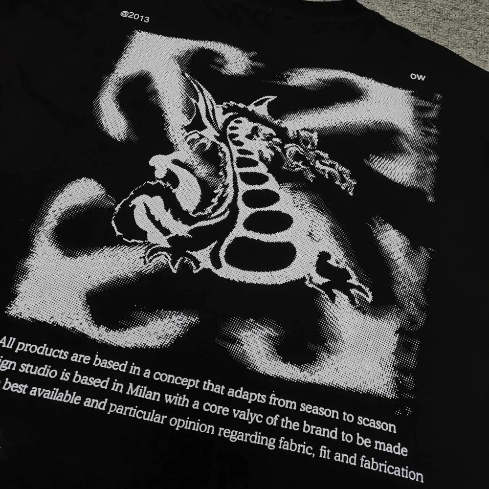 Off-White Loose FitT-Shirt with Graffiti Dragon - etkick reps