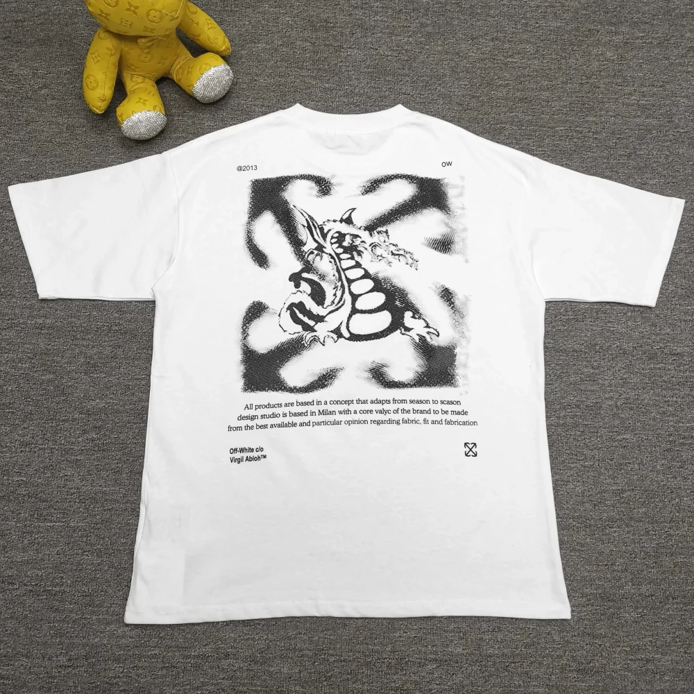 Off-White Loose FitT-Shirt with Graffiti Dragon - etkick reps