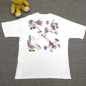 Off White New Loose T-Shirt With Floral Graffiti