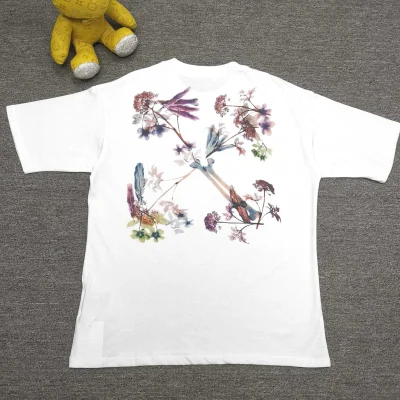 Off White New Loose T-Shirt With Floral Graffiti - etkick reps