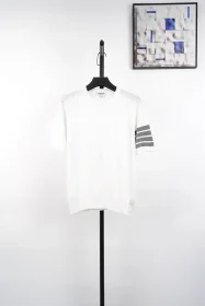 TB Four-Bar Stripe Ice Silk Jacquard Short Sleeve White