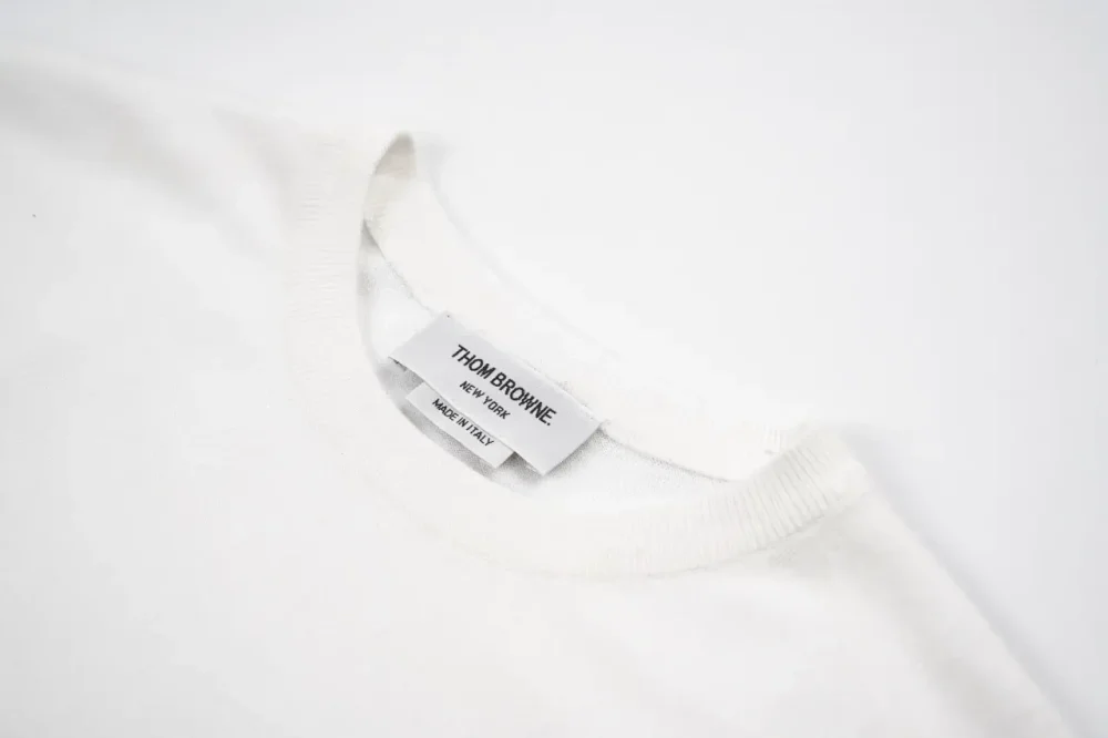 TB Four-Bar Stripe Ice Silk Jacquard Short Sleeve White - Image 4