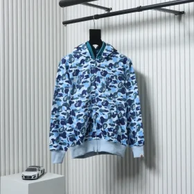 BAPE Shark Head Tiger Head Zipper Camouflage Double Hoodie Blue