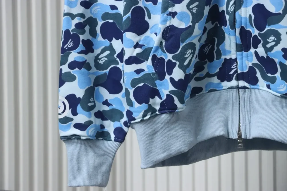 BAPE Shark Head Tiger Head Zipper Camouflage Double Hoodie Blue - Image 5