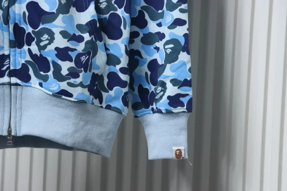 BAPE Shark Head Tiger Head Zipper Camouflage Double Hoodie Blue - Image 6