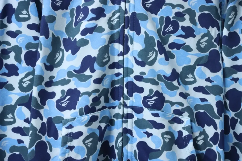 BAPE Shark Head Tiger Head Zipper Camouflage Double Hoodie Blue - Image 7