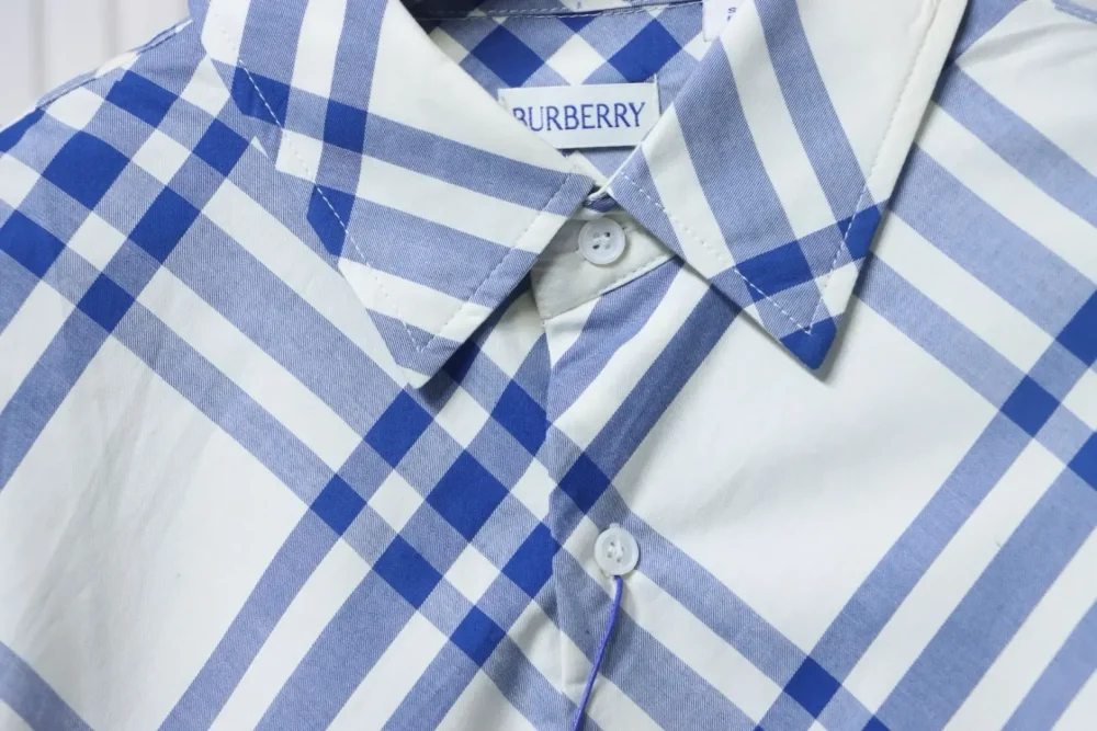 BU Cotton Shirt With A Large Check Pattern In Blue And White - Image 7