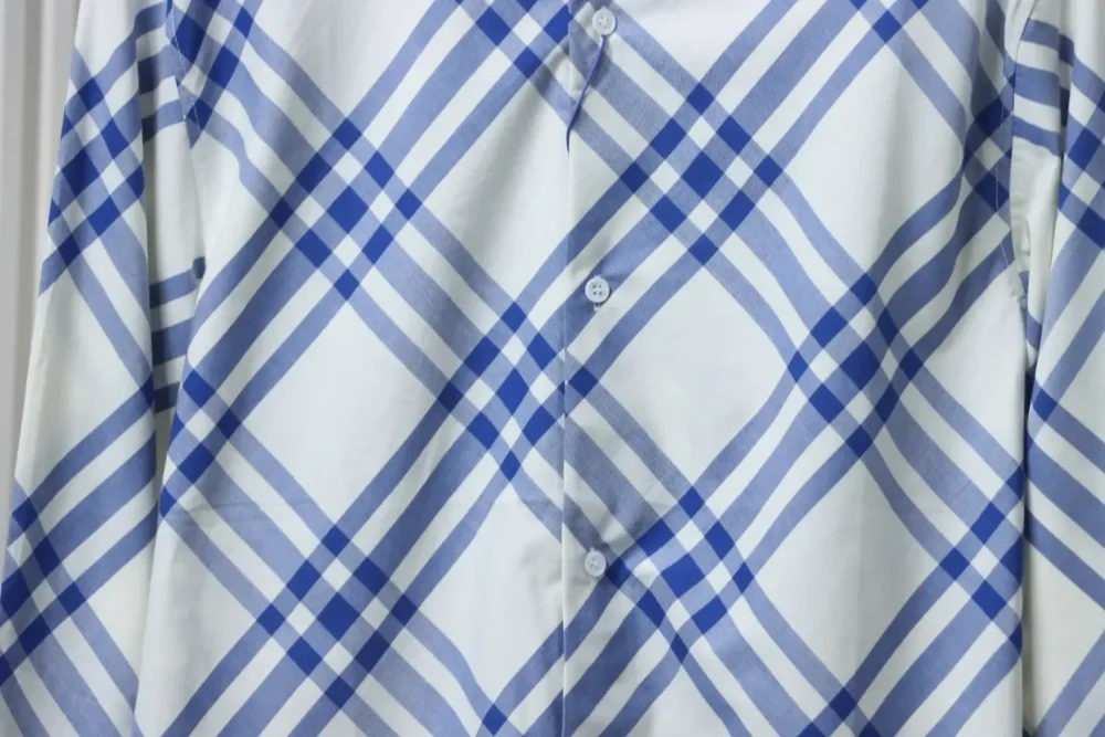 BU Cotton Shirt With A Large Check Pattern In Blue And White - Image 8