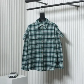 CELINE Green Checked Flannel Long-Sleeved Shirt