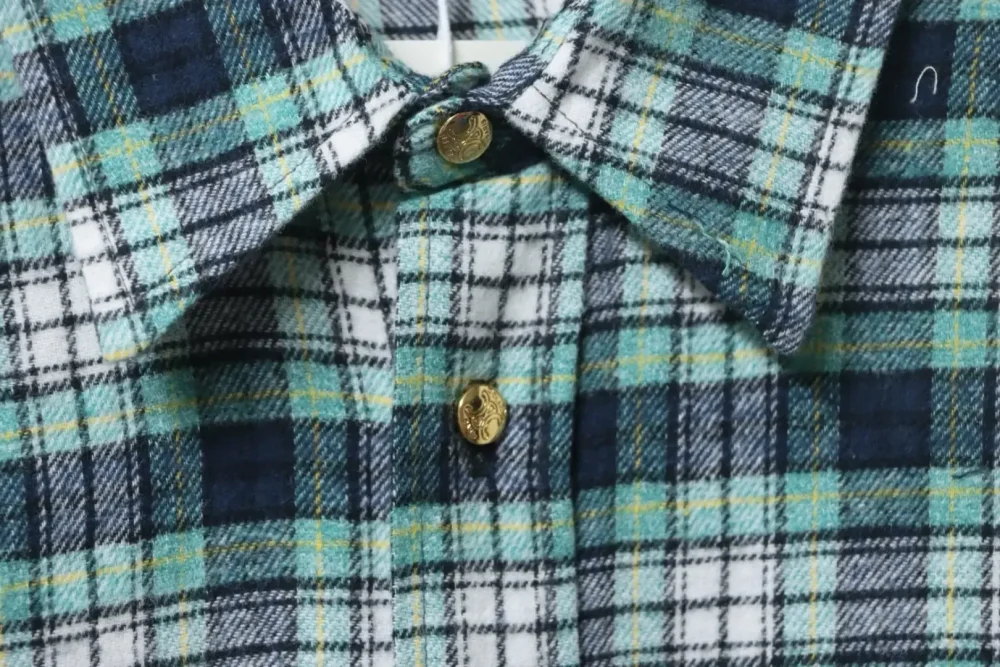 CELINE Green Checked Flannel Long-Sleeved Shirt - Image 6