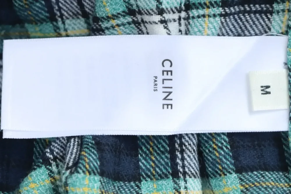 CELINE Green Checked Flannel Long-Sleeved Shirt - Image 9
