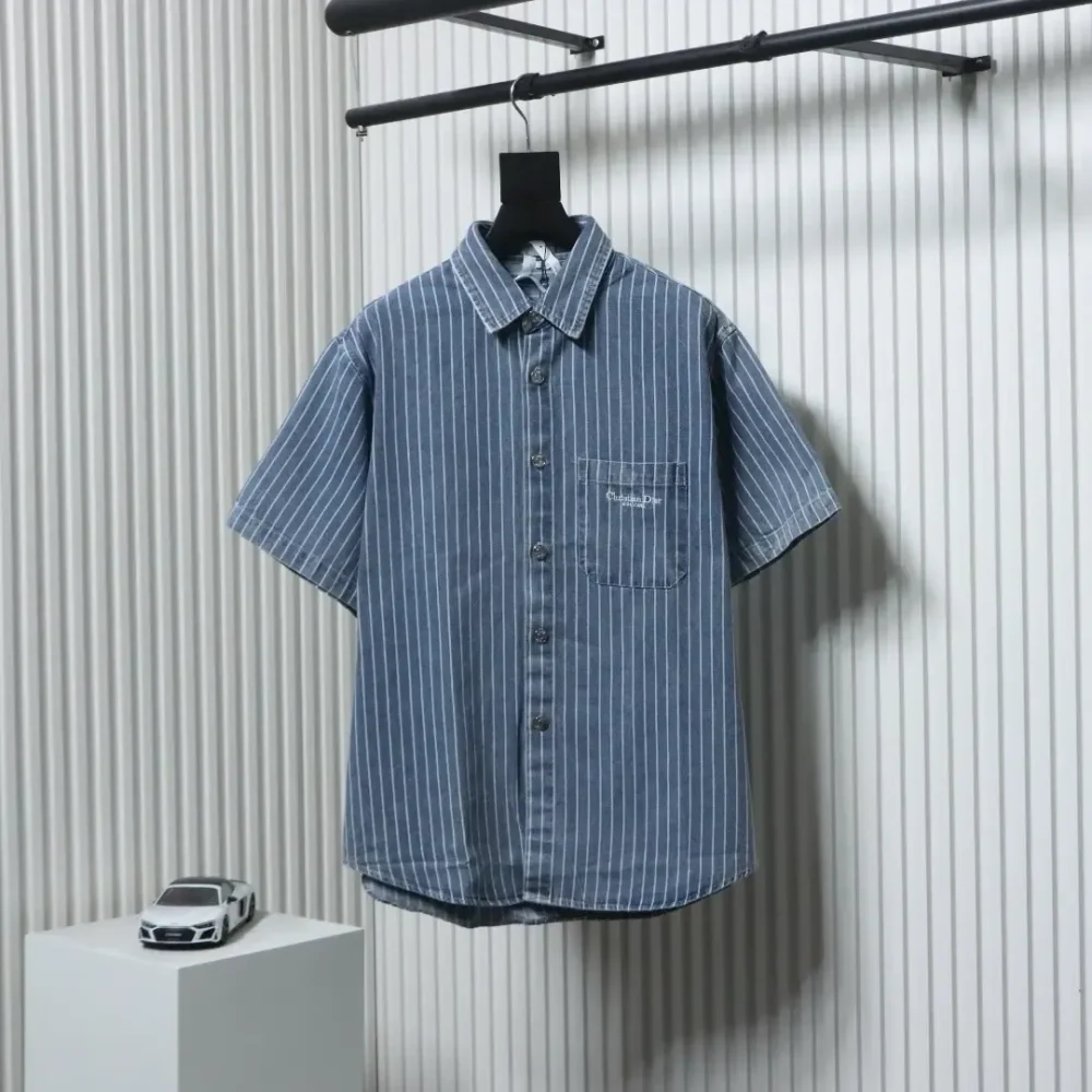 DI New Cotton Shirt Jacket With Stripes And Embroidery