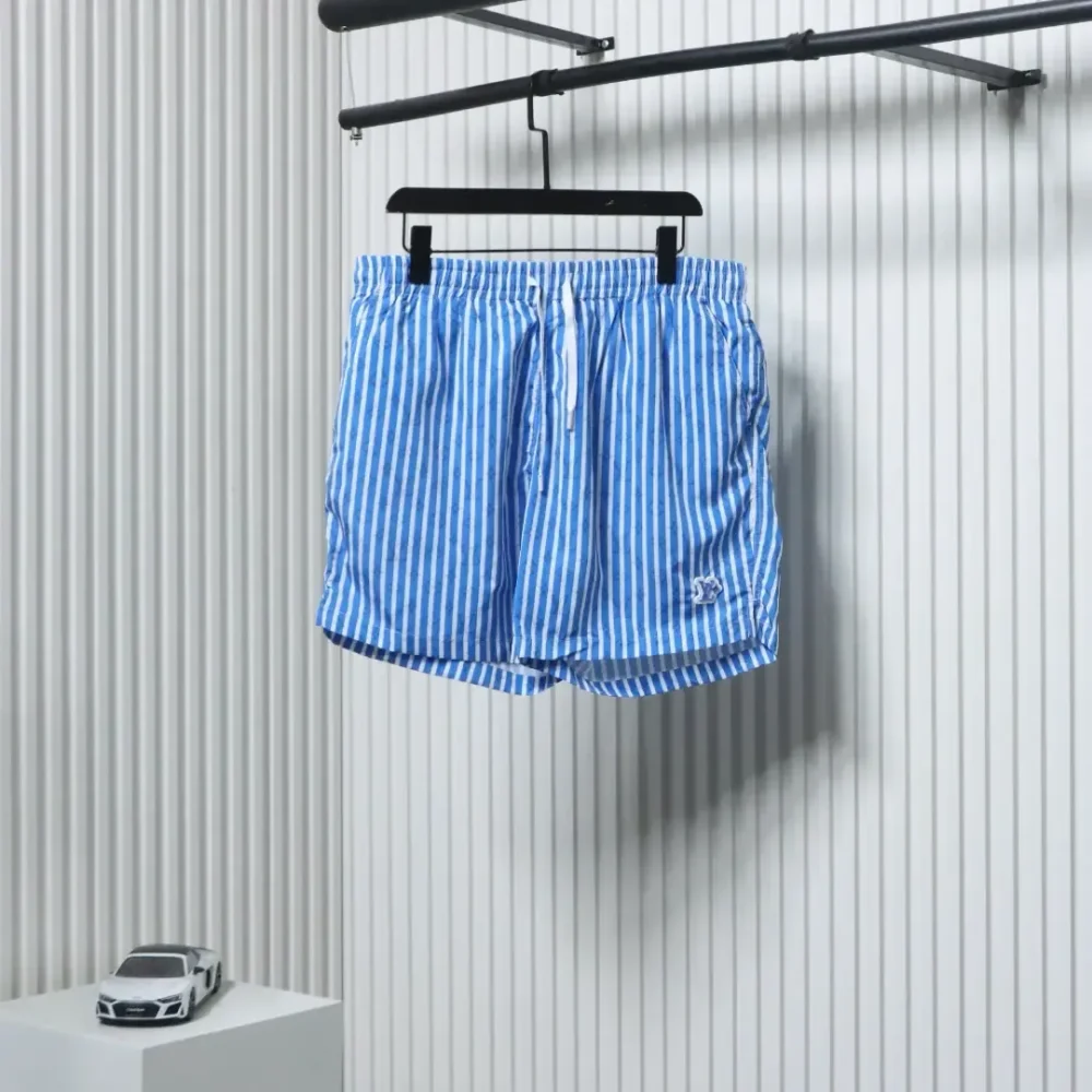LU Blue Striped Shorts With Dark Monogram