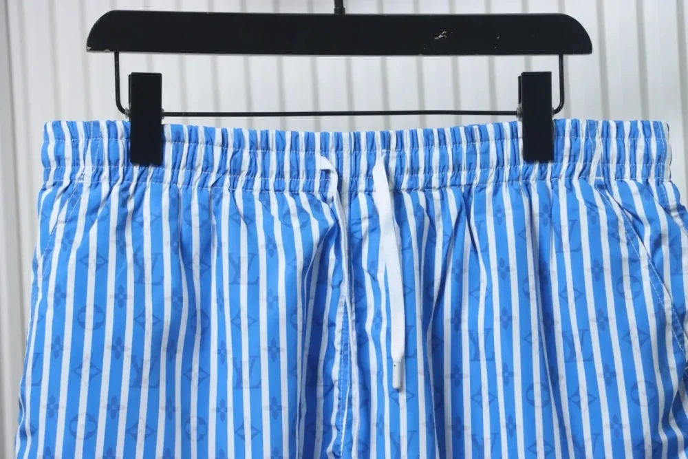 LU Blue Striped Shorts With Dark Monogram - Image 3