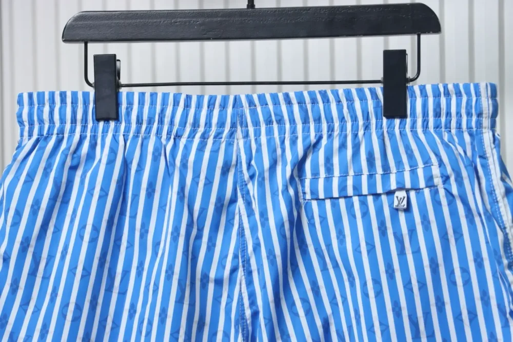 LU Blue Striped Shorts With Dark Monogram - Image 4