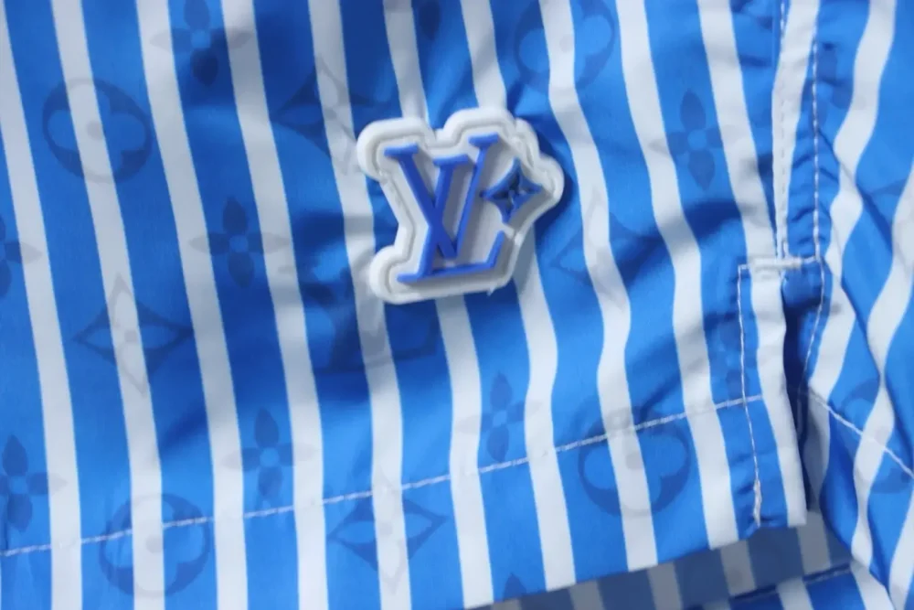 LU Blue Striped Shorts With Dark Monogram - Image 5