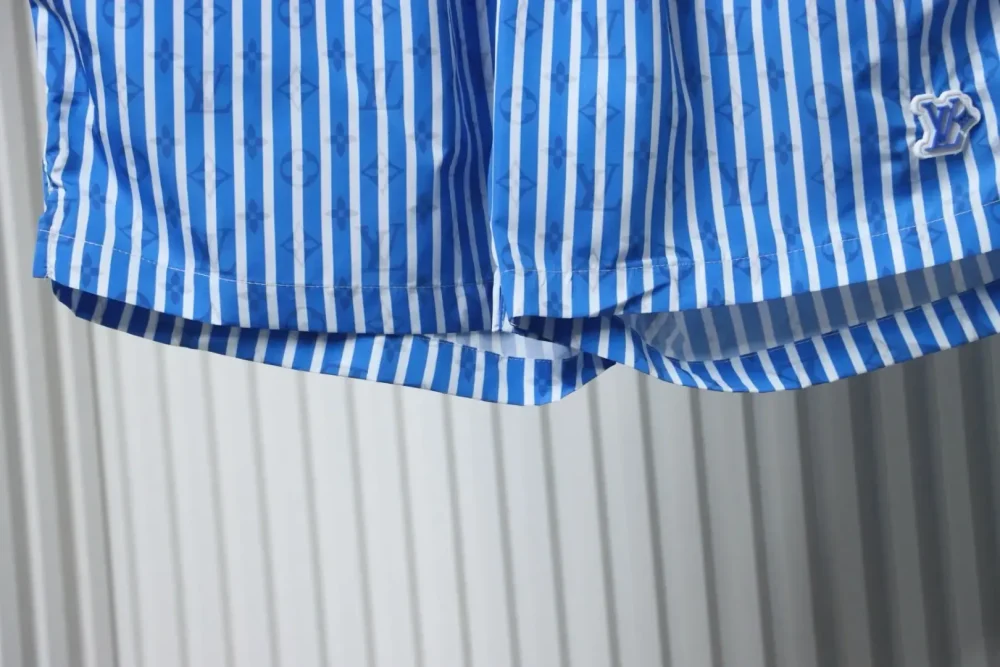 LU Blue Striped Shorts With Dark Monogram - Image 6