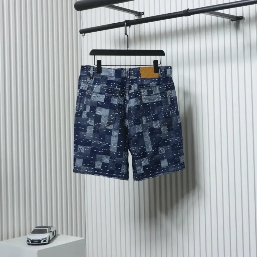 LU Monochrome checkerboard denim shorts - Image 2