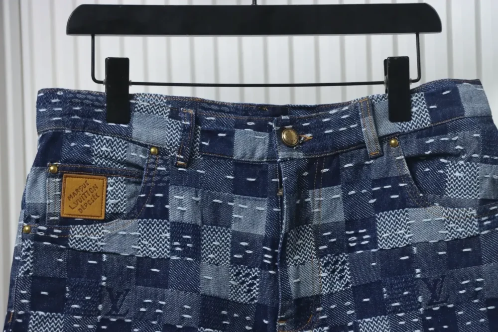 LU Monochrome checkerboard denim shorts - Image 3