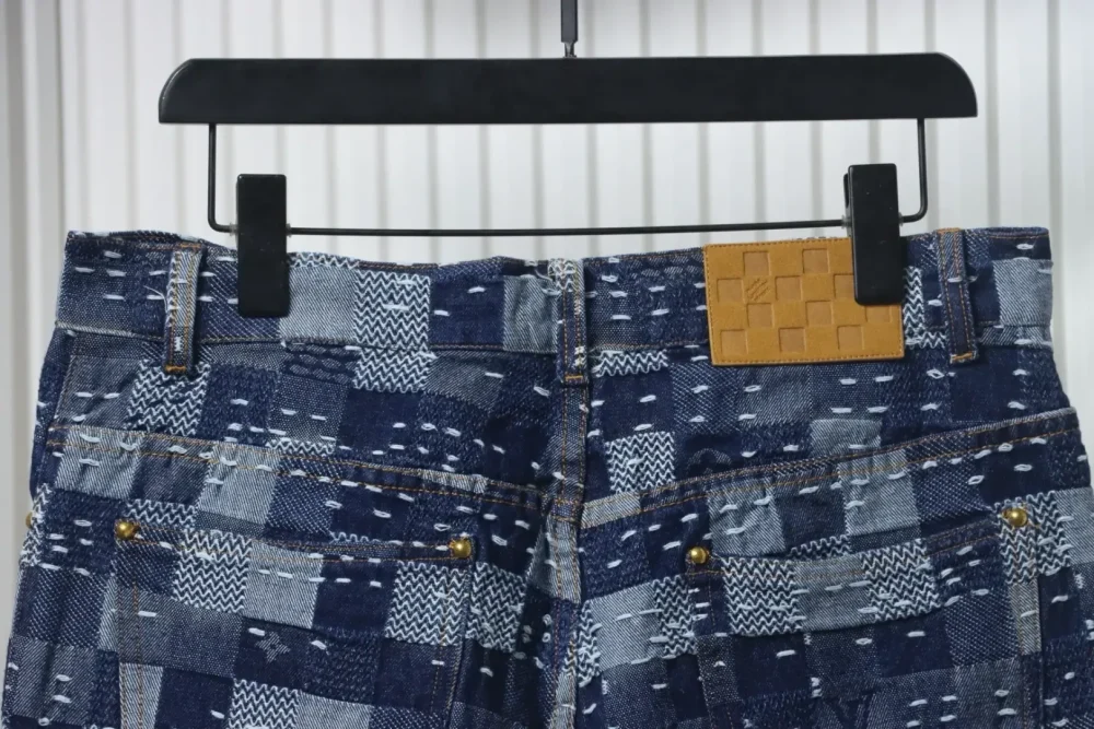 LU Monochrome checkerboard denim shorts - Image 4