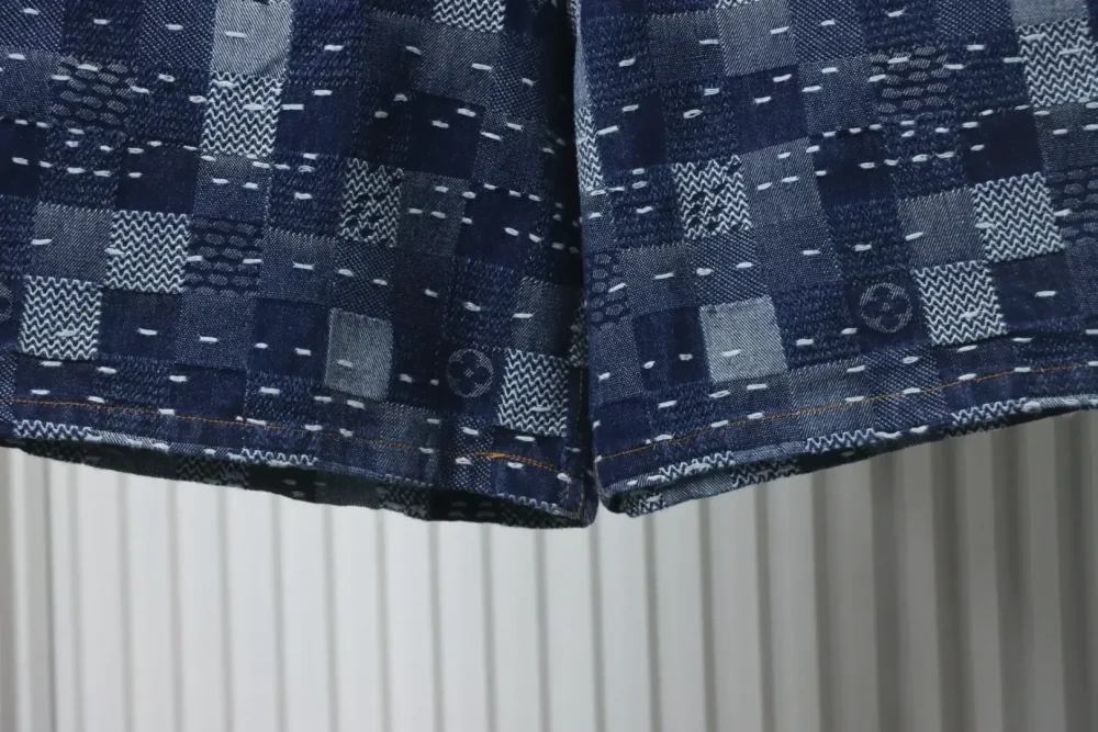 LU Monochrome checkerboard denim shorts - Image 7