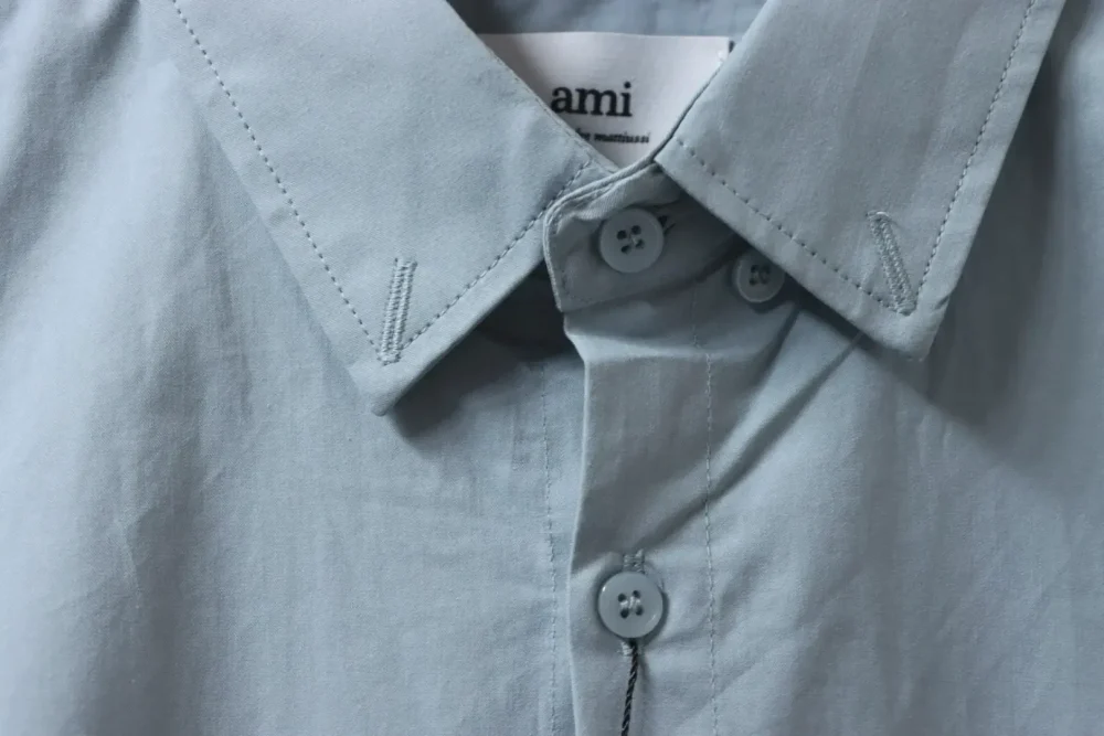 AMI Paris Autumn and Winter Small Heart Embroidery Casual Solid Color Cotton Shirt - Image 11