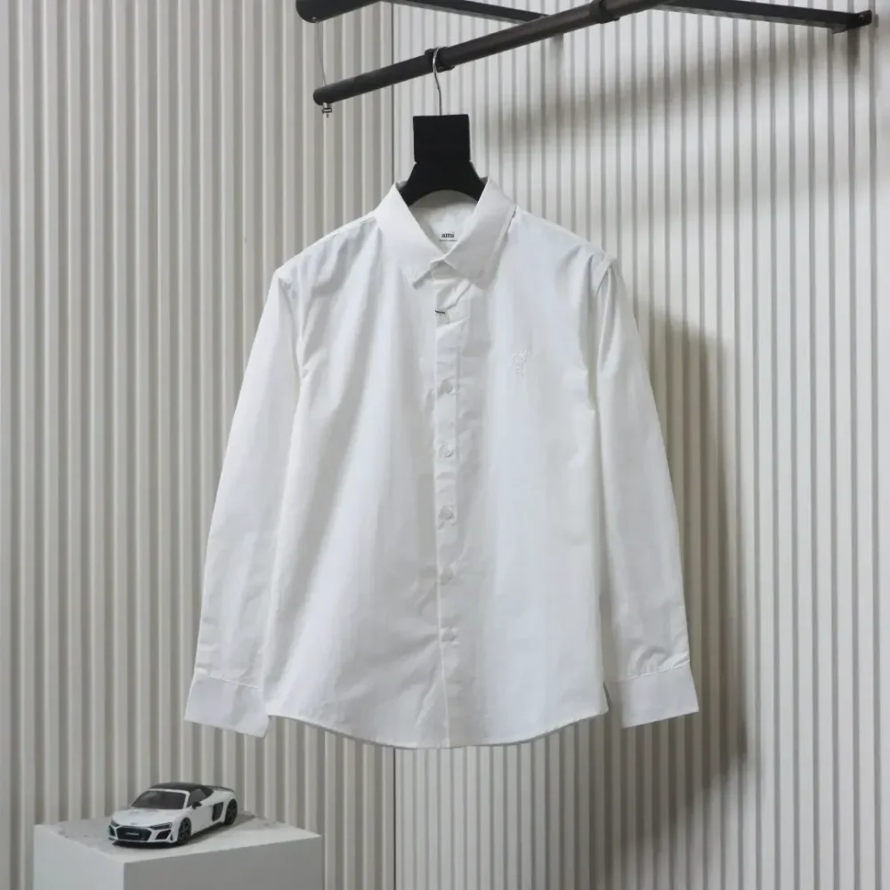AMI Paris Autumn and Winter Small Heart Embroidery Casual Solid Color Cotton Shirt - Image 12