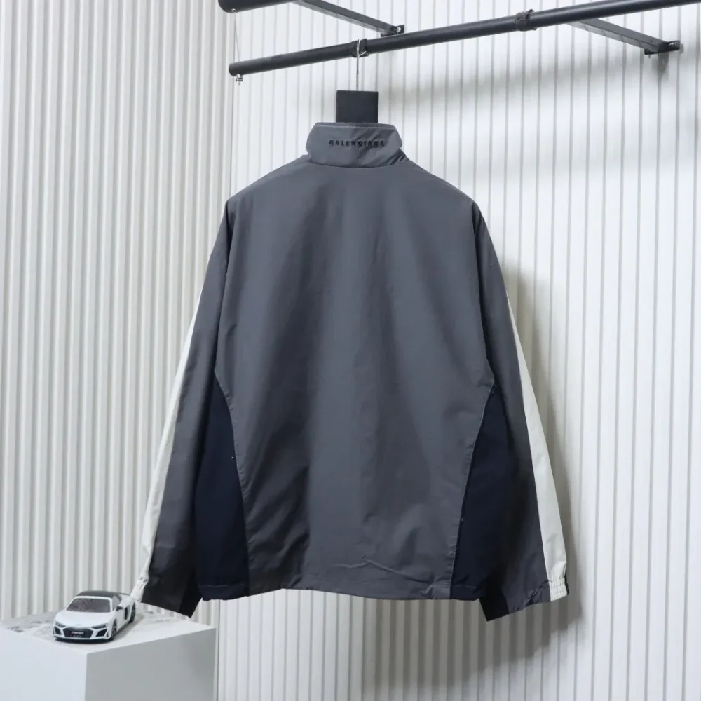 Balenciaga Blcg Destroyed Tracksuit Jacket In White And Grey With Double Stitching - Image 2