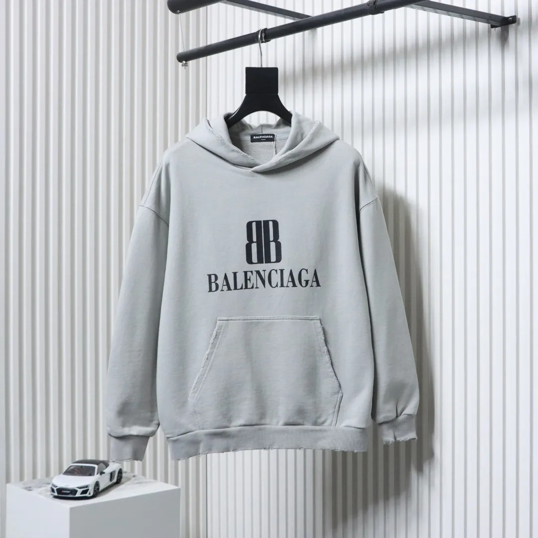 Balenciaga Ripped Double-B Logo Print Hoodie - Image 11