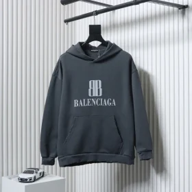 Balenciaga Ripped Double-B Logo Print Hoodie