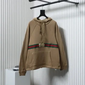 GU Half-Zip Hoodie With Woven Pattern In Red And Green