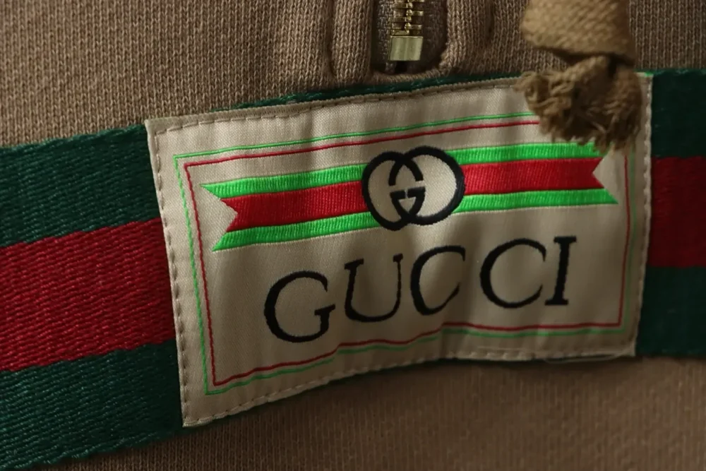 GU Half-Zip Hoodie With Woven Pattern In Red And Green - Image 7