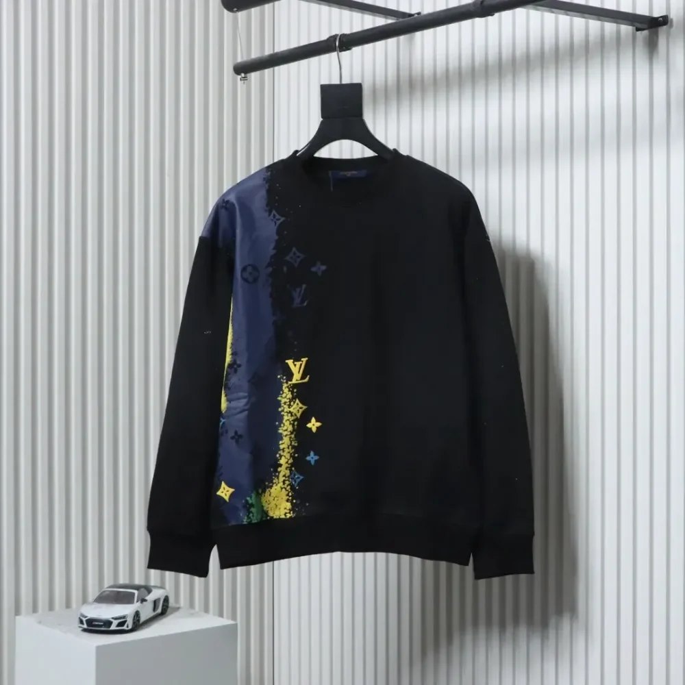 LU Crew Neck Sweatshirt with Monogram Print with Ink Splashes XXL