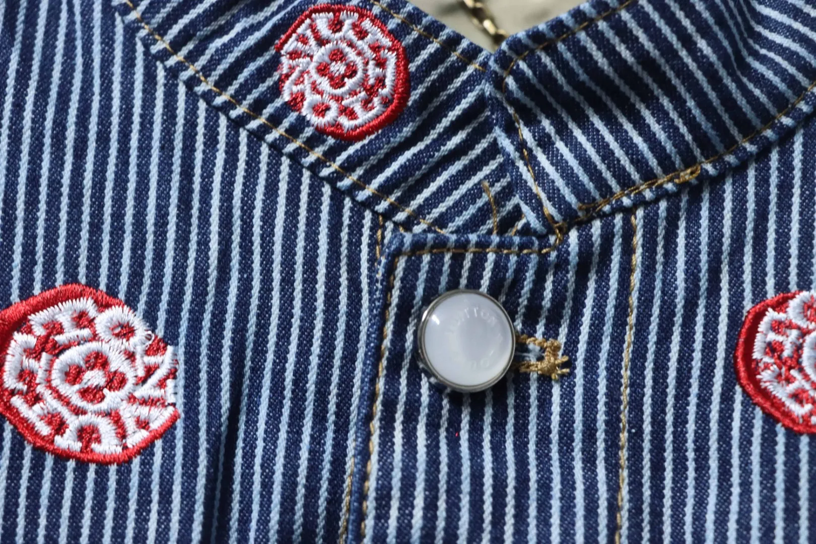 LU Denim Jacket With Cherry Blossom Stripes - Image 8