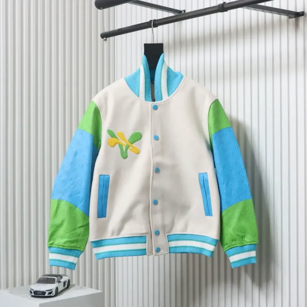 LU Embroidered Duck Towel sleeves with monogram embossed baseball jacket