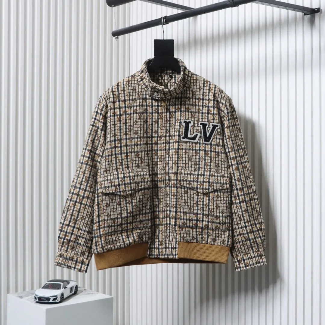 LU Jacket With Embroidered Badge And All-Over Monogram Check Pattern