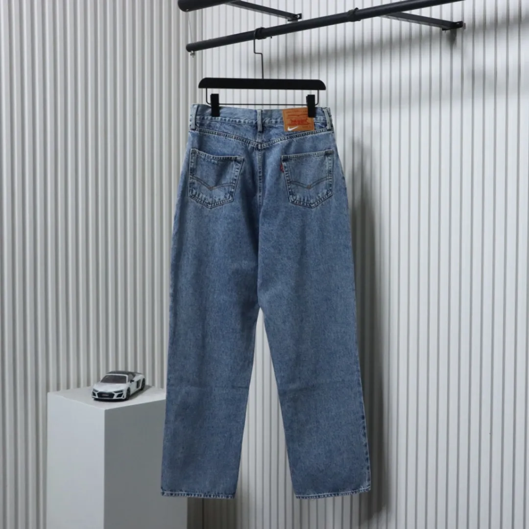 Levi’S X Nike Loose Fitting Jeans With Ribbed Trim Snap Buttons And Lettering Patch - Image 2