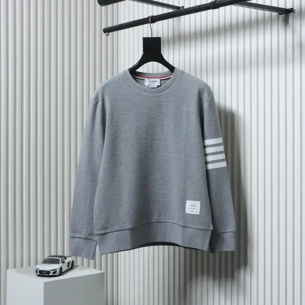 TB Crew Neck Sweatshirt With Waffle Structure In Water Wave Shape - Image 11