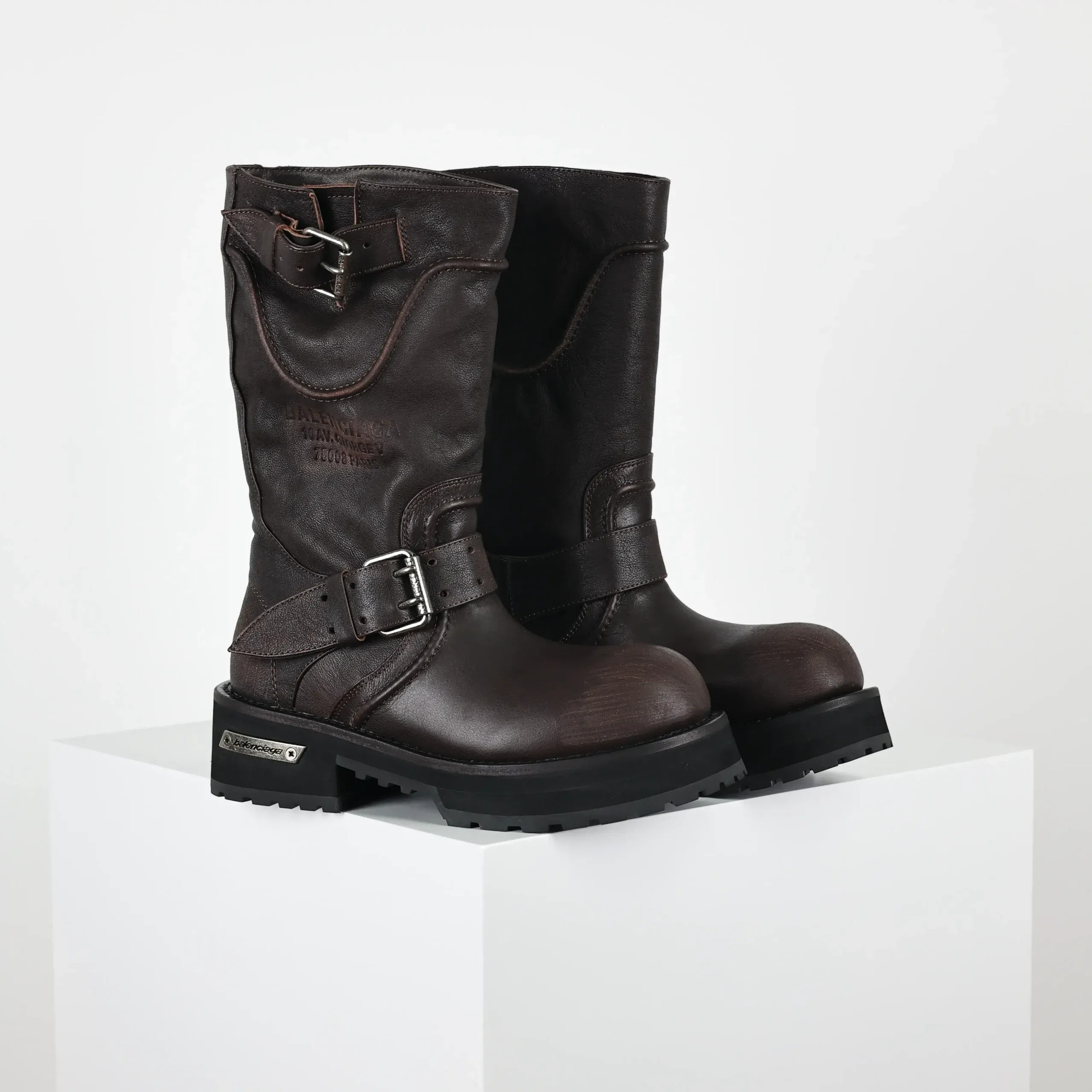 Balenciaga 25FW Venom Motorcycle Punk Martin Buckle Tall Boots Brown - Image 2